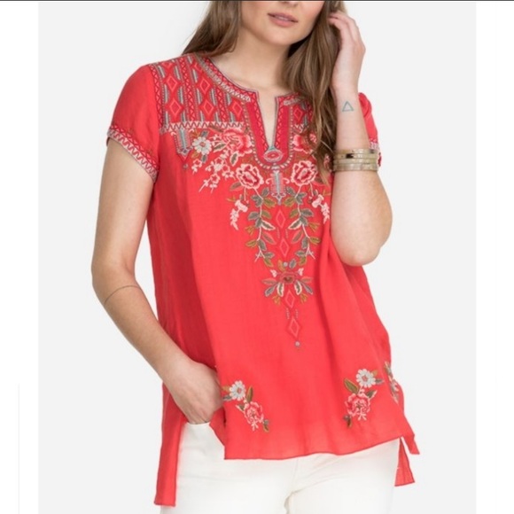 Johnny Was Tops - JOHNNY WAS Cyrielle Notched Neck Top Small NWT